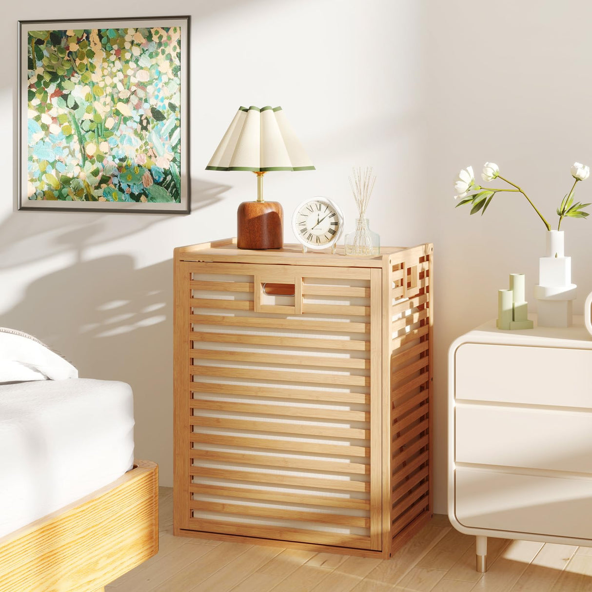 Giantex Tilt Out Laundry Hamper, Bamboo Laundry Storage Cabinet with Removable & Foldable Fabric Bin, Top Shelf, Laundry Basket Organizer for Bathroom, Laundry Room, Living Room, Bedroom, Natural Giantex