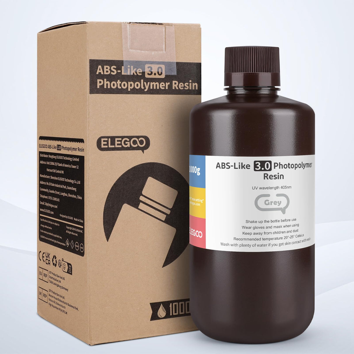 ELEGOO Upgraded ABS Like Resin 3.0, 405nm UV-Curing 3D Printer Resin with Higher Precision and Lower Shrinkage, Enhanced Strength and Toughness Photopolymer Resin for LCD Printer Smoky Black 1000G ELEGOO