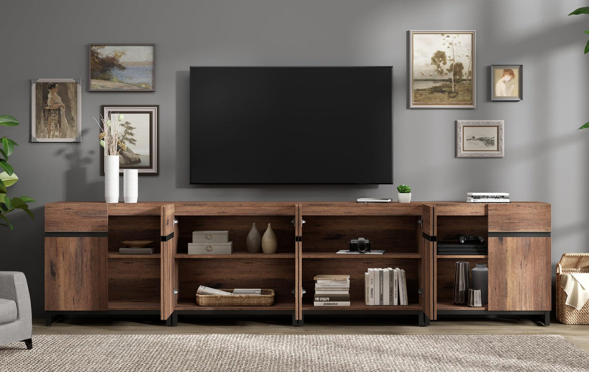WAMPAT Modern TV Stand for TVs up to 120 inch, 4 in 1 Entertainment Center TV Console with Adjustable Shelves and Metal Base for Living Room,Bedroom,Brown WAMPAT