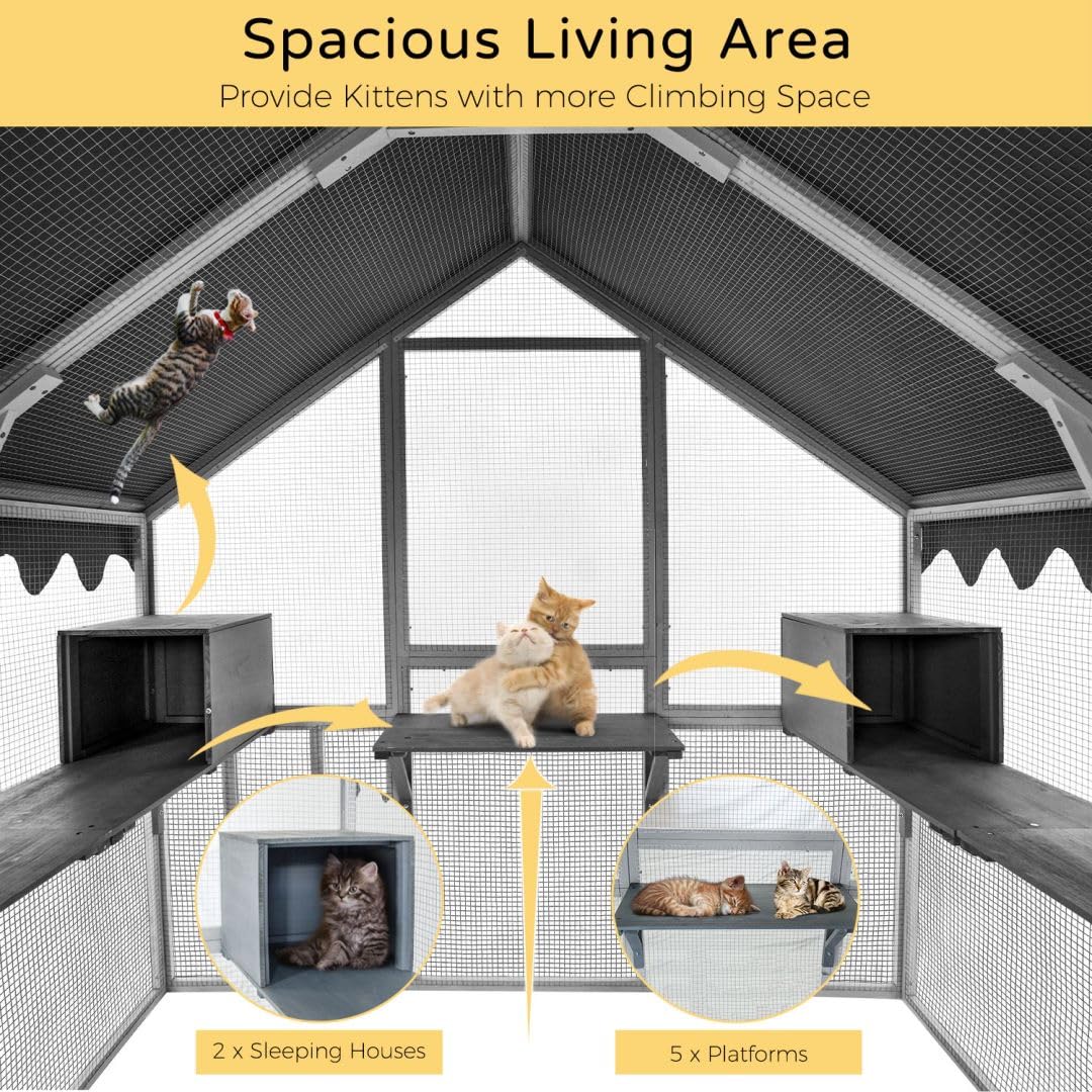 Catio Large Outdoor Cat Enclosure Wooden Kitty House Condon for Multiple Cats Run HYDRAGARDEN