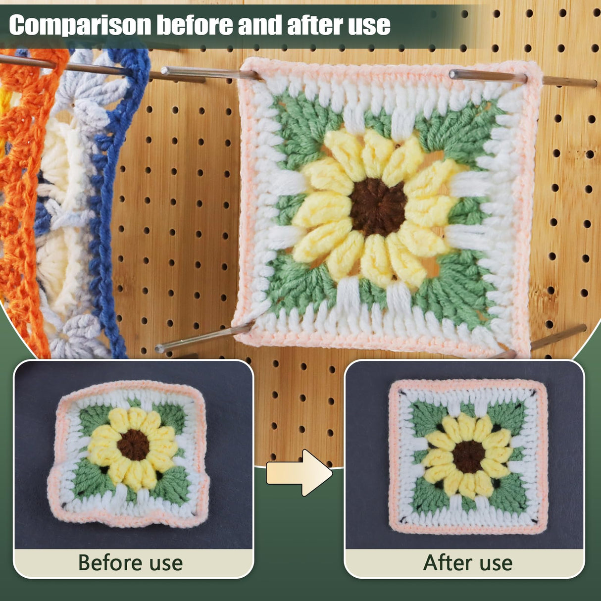 Newkita 15.5" Foldable Crochet Blocking Board with 40 Steel Pegs/Pins for Granny Squares & Small Projects, Adults Newkita