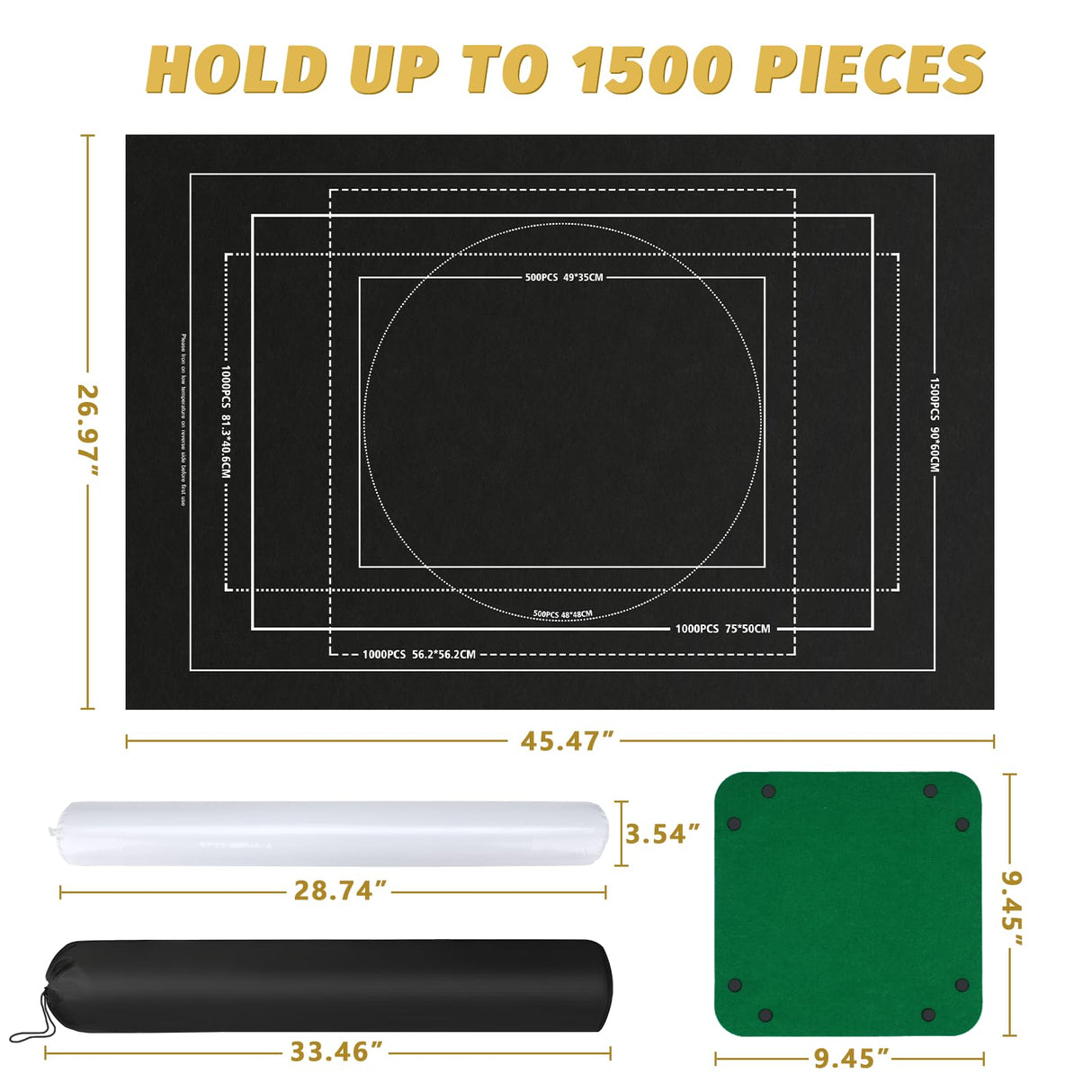 EWOID Jigsaw Puzzle Mat Roll Up Fits 1500 1000 500 Pieces Puzzles, Jigsaw Felt Mat with 6 Sorting Trays & Storage Bag & Pump, Portable Non Slip Jigsaw Puzzle Saver for Adult Kid EWOID