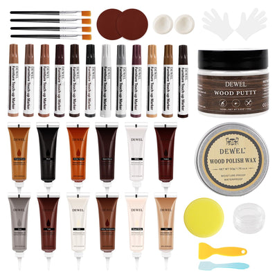 DEWEL Wood Furniture Repair Kit, Wood Filler Sticks, Touch Up Markers with Wood Putty Repair Scratch, Cracks, Hole, Discoloration for Door, Floor,