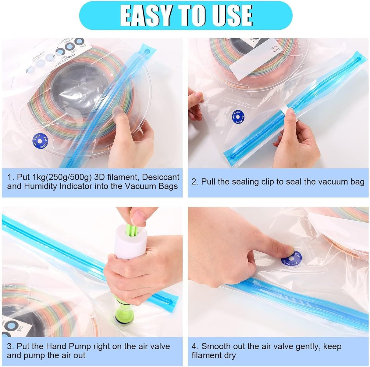 AMOLEN 3D Printer Filament Storage Bag Vacuum with Two Sizes - Spool Storage Sealing 12 Bags Dust Proof Humidity Resistant for Keeping Filament Dry 45PCS Total AMOLEN