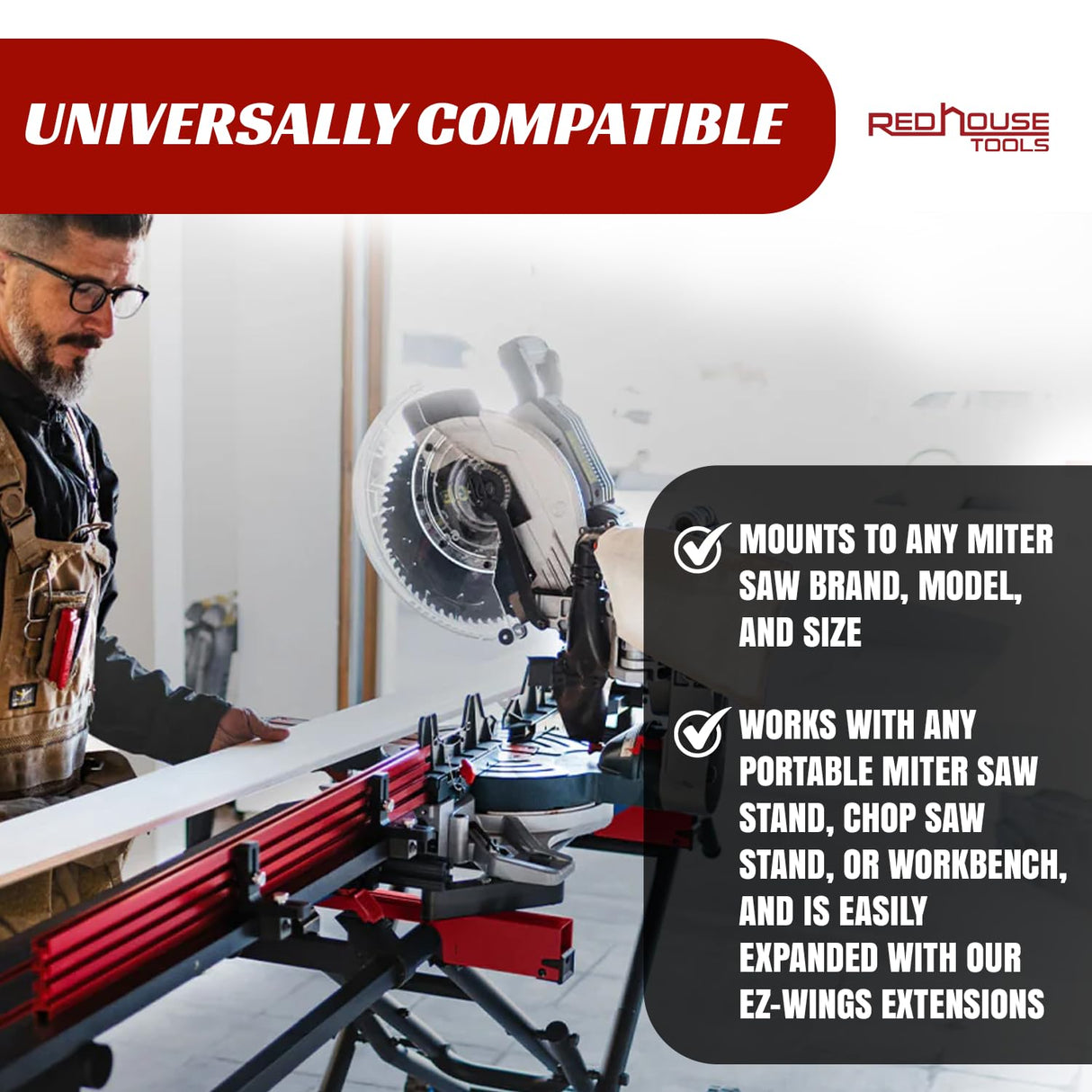 Red House Tools EZ-Wings Basic 4ft Portable Miter Saw Station | Patented Modular Design | for Use with Any Portable Miter Saw Stand or Chop Saw Stand RED HOUSE TOOLS