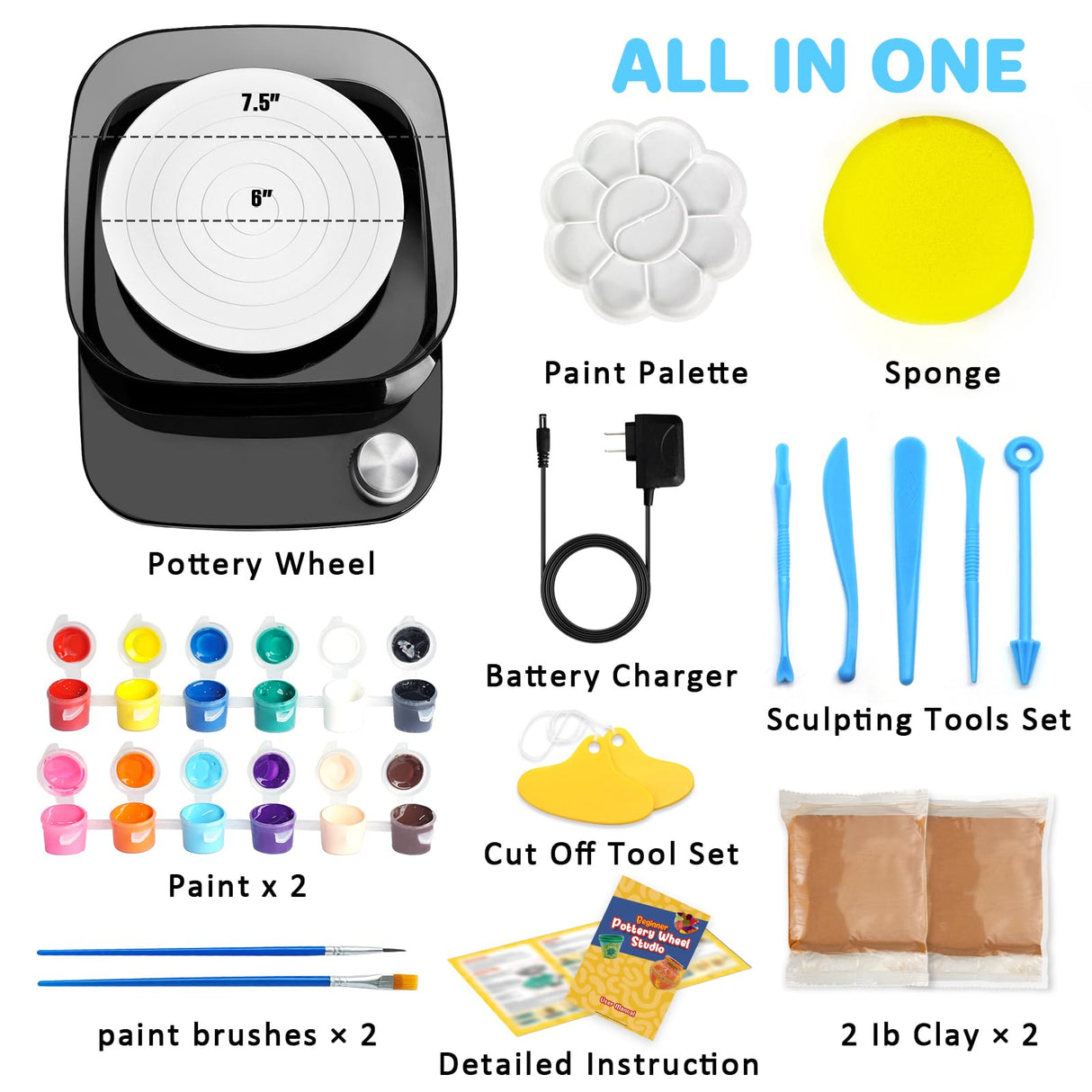 Pottery Wheel for Kids - Complete Pottery Kit & Tools for Beginners, Plug-in Rechargeable Battery, Upgraded Detachable Turntable Adjustable Speed, DIY Clay Maker for Kids 9-12 (Black, Patented) Innofans