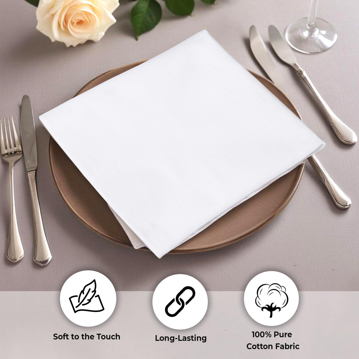 Urban Villa Dinner Napkins (Set of 12) Size 18x18 Inches Solid White Color Cloth Napkins 100% Cotton Fall Dinner Napkins Thanks Giving Cloth Napkins Durable Hotel Quality Christmas Dinner Napkins Urban Villa