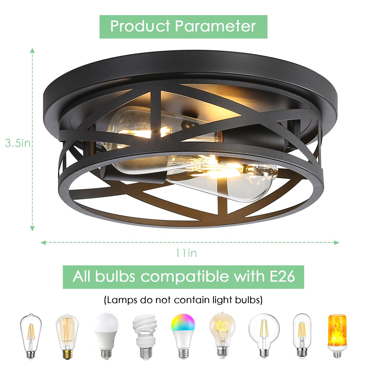 Sewterolyn Black Flush Mount Ceiling Light Fixture,2-Light Industrial Farmhouse Ceiling Light Fixture,Black Light Fixture Ceiling Mount for Kitchen Bedroom Living Room Hallway 1 Pack Sewterolyn