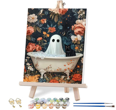 VIGEGU Ghost Black Cat Paint by Numbers Kit for Adults with Framed,Halloween Paint by Number DIY Adult Paint by Number Kits for Wall Decor 10x12in