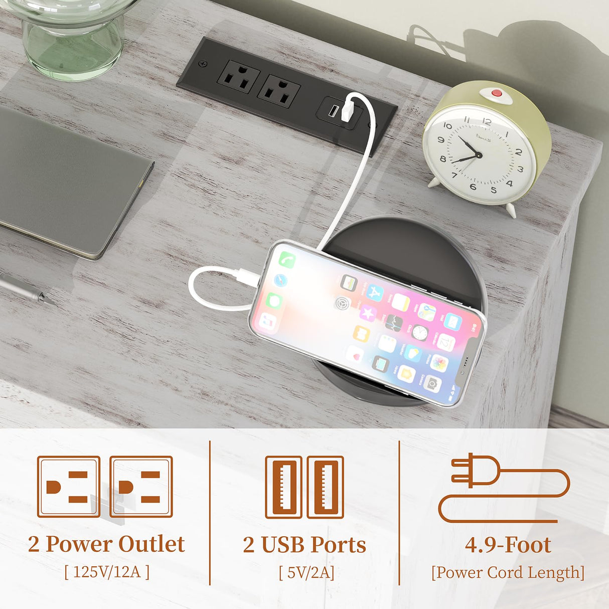 AMERLIFE Large Nightstand Set of 2 with Charging Station, Bedside Table with USB Ports and Outlets, Farmhouse Wood End Table for Bedroom, Living Room, Distressed White AMERLIFE