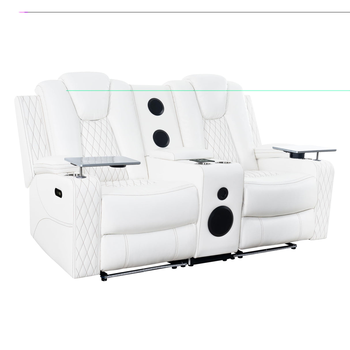 Home Theater Seating, Gaming Chairs for Adults, Wireless Charging Movie Theater Chairs, Power Recline Loveseat with 6 Cup Holders and Tray, Powerful in-Built Speaker, USB Ports, Air Leather – White Naomi Home