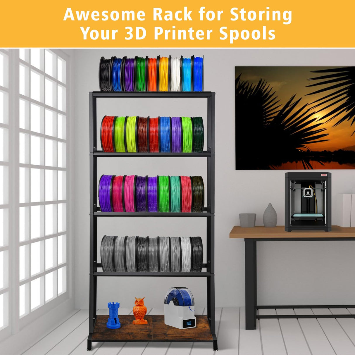 Ormeli 3D Printer Filament Storage Rack, 5-Tier 3D Printing Filament Metal Rack for Filament Spools PLA/ABS/TPU/Nylon, Large Capacity Heavy Duty Filament Spool Holder for 3D Printing Studio, Workshop Ormeli