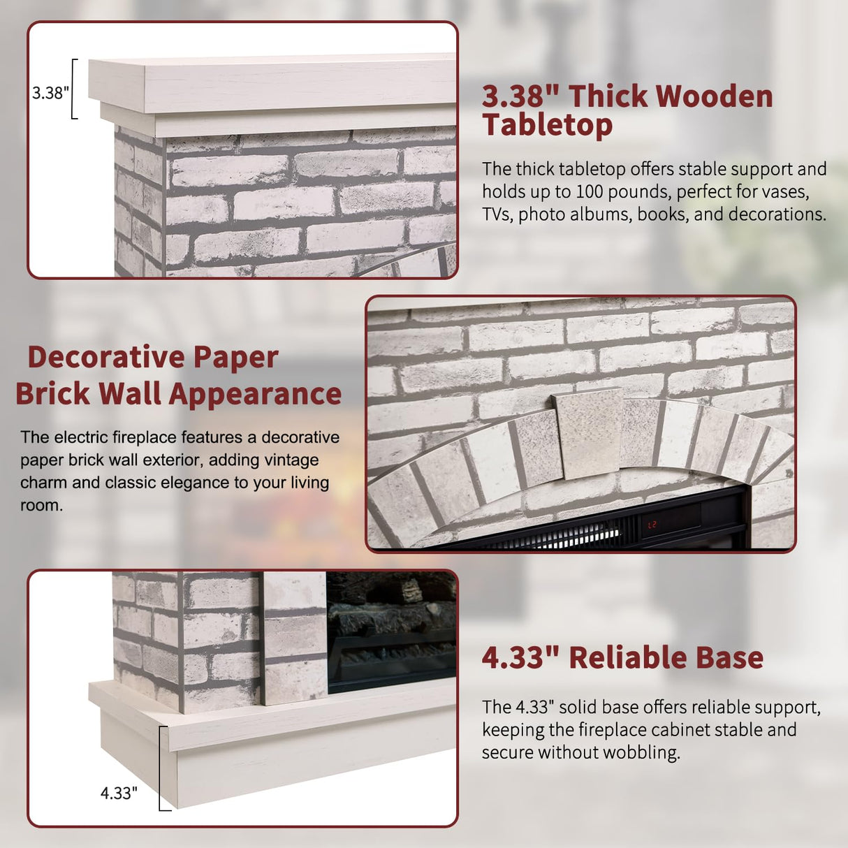 IFBUY Farmhouse Electric Fireplace with Mantel, 42" Fireplace TV Stand with 23'' Freestanding Electric Fireplace Heater, Remote Control, Adjustable 3D Realistic Flame Level for Living Room, White IFBUY