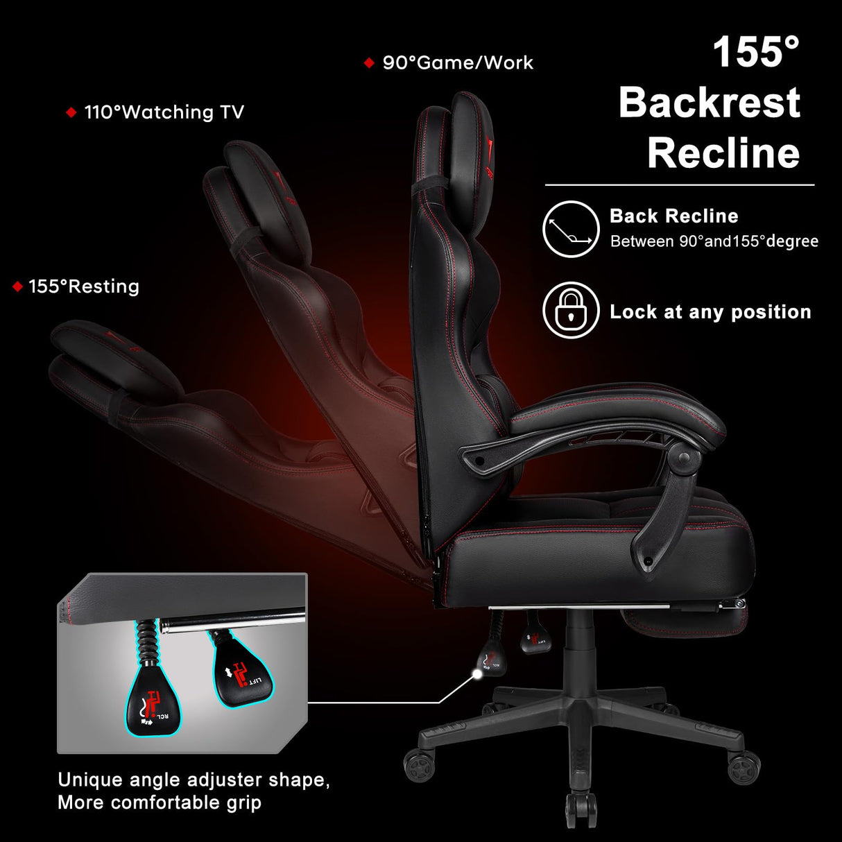 VITESSE Big and Tall Gaming Chair 400lb Weight Capacity with Footrest, Ergonomic Video Game Chair for Adults with Oversized Headrest and Lumbar Pillow, Computer Chair Gaming for Office (Black+Red) VITESSE