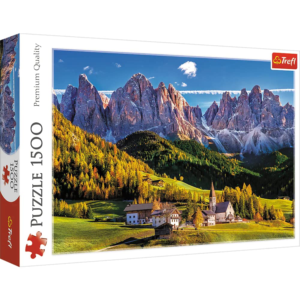 Trefl Val di Funes Valley, Dolomites, Italy 1500 Piece Jigsaw Puzzle Red 33"x23" Print, DIY Puzzle, Creative Fun, Classic Puzzle for Adults and Children from 12 Years Old Trefl