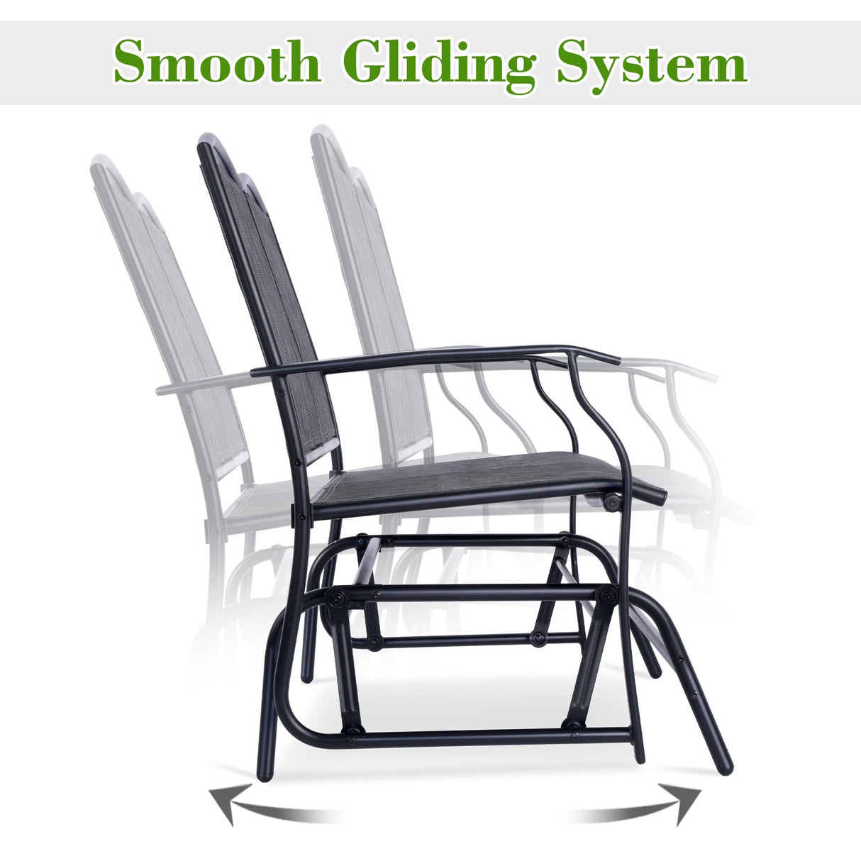 Backyard Expressions 2-Person Outdoor Glider Bench, Patio Double Swing Rocking Chair Loveseat w/Powder Coated Steel Frame for Backyard Garden Porch, Black Frame - Heathered Grey Sling Fabric BACKYARD EXPRESSIONS PATIO · HOME · GARDEN