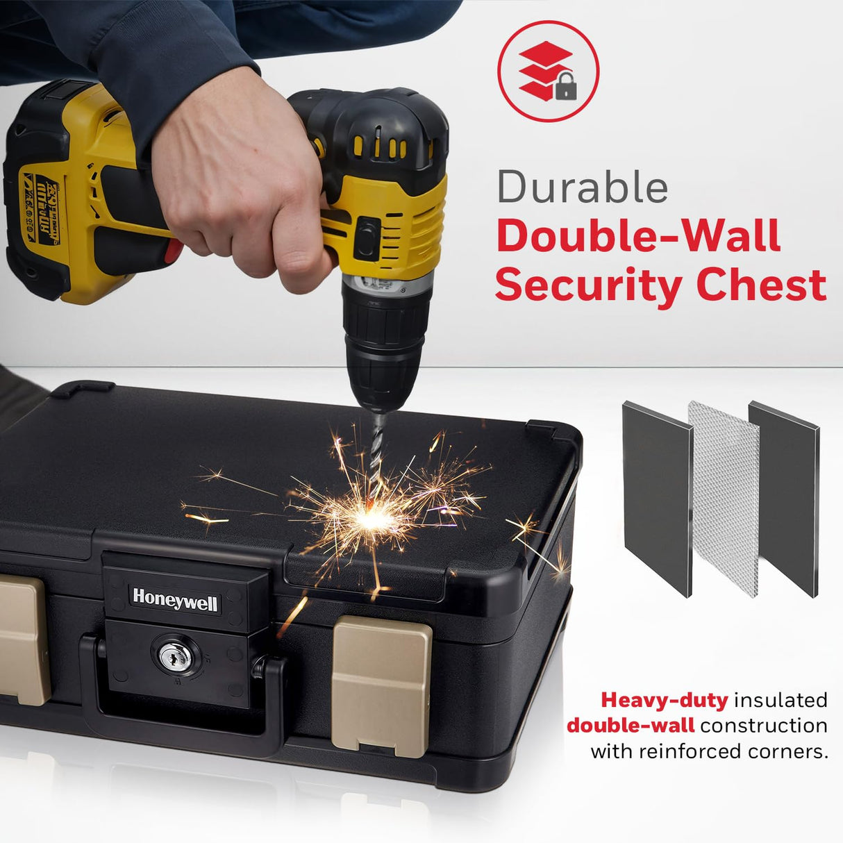 Honeywell Safes & Door Locks LHLP1103G 30 Minute Fire Safe Waterproof Safe Box Chest with Carry Handle, Medium, 1103, Black, 7.3 litre Honeywell Safes & Door Locks