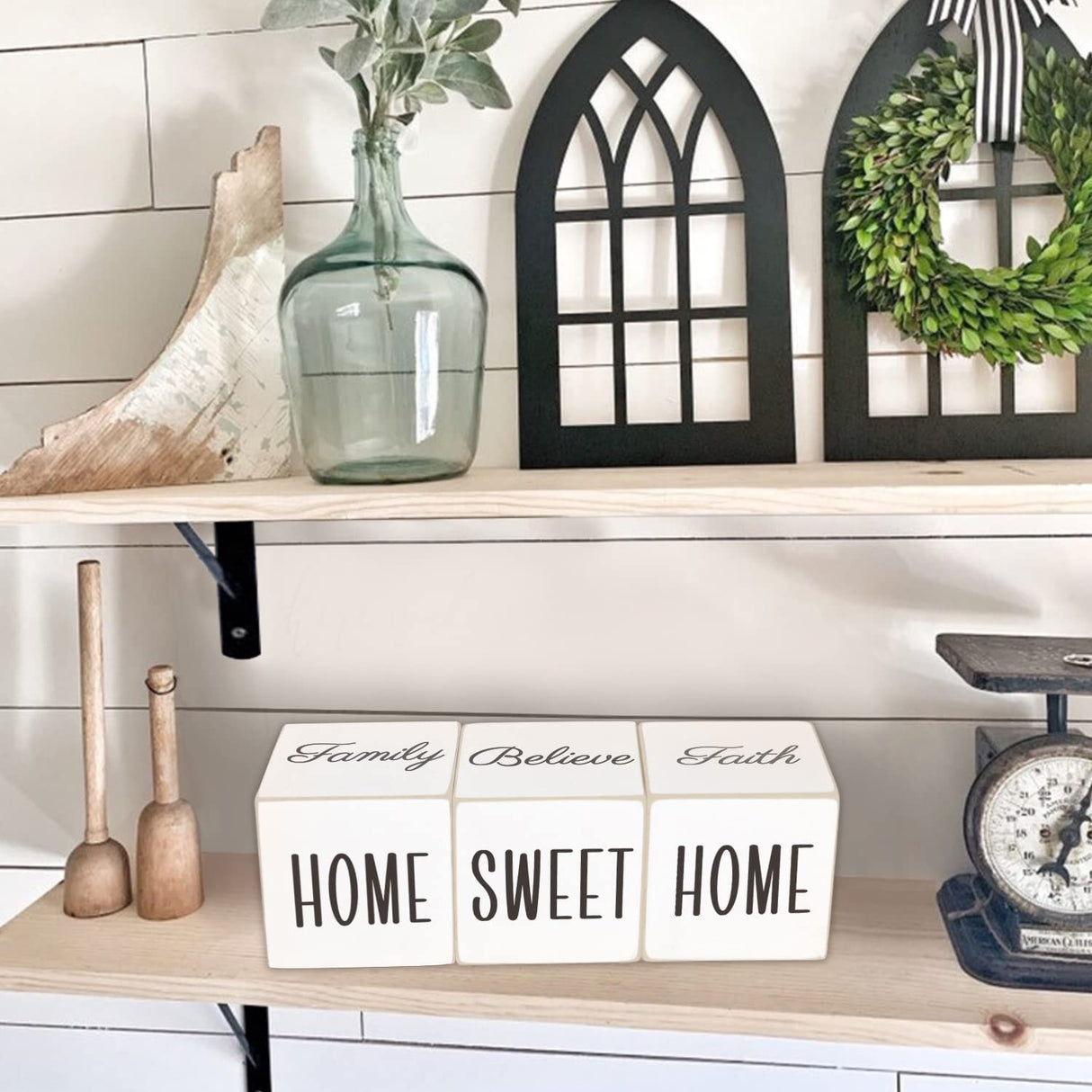 Airrioal Farmhouse Home Decorations for Living Room Decor,4-Sided Wooden Blocks Rustic Sign, Modern Farmhouse Decor for Shelf Tiered Tray Entryway Coffee Table Decor,2.8" Airrioal