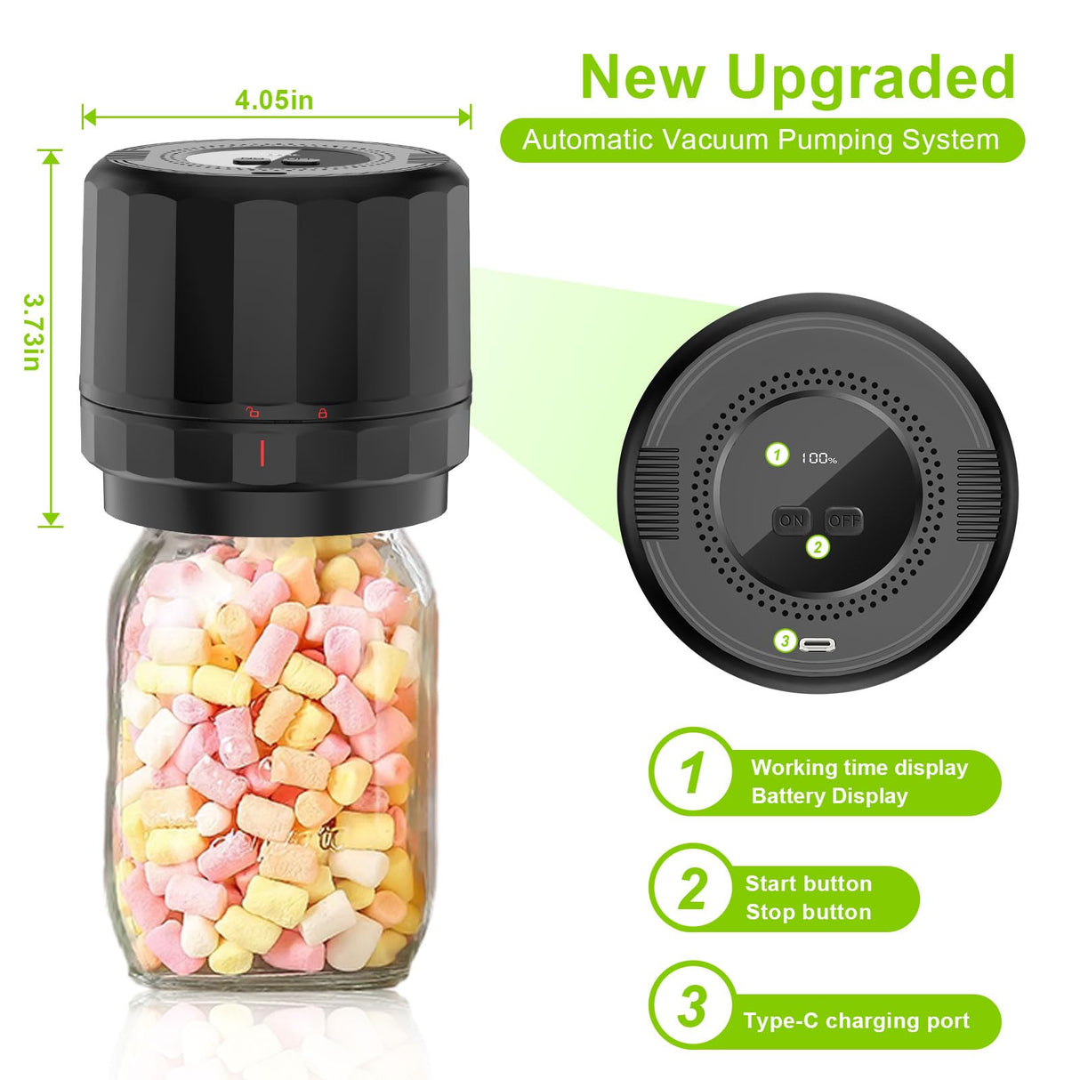 M11 Mason Jar Vacuum Sealer - Electric Mason Jar Vacuum Sealer Kit with Wide and Regular Mouth Mason Lids, Jar Vacuum Sealer for Canning Jars, Vacuum Sealing Machine for Food Storage UNERVER