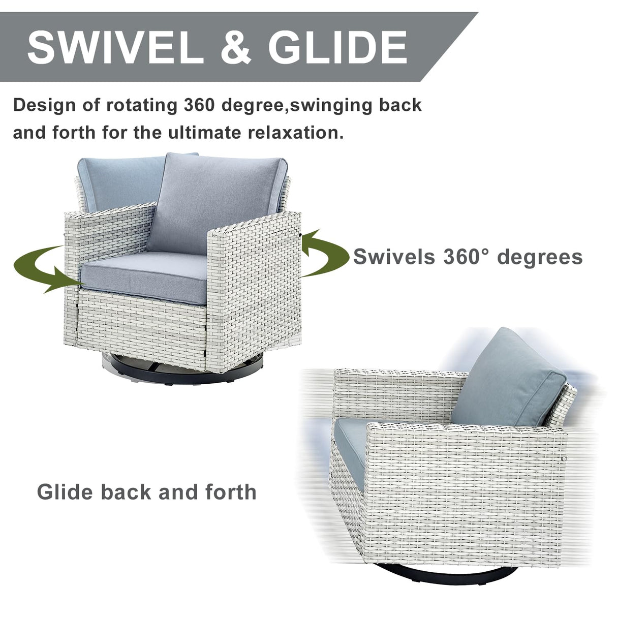 HUMMUH 9 Piece Patio Furniture Set All Weather PE Wicker Outdoor Sofa,Patio Chairs,Swivel Rocker Chairs,Tables for Porch,Garden,Backyard HUMMUH