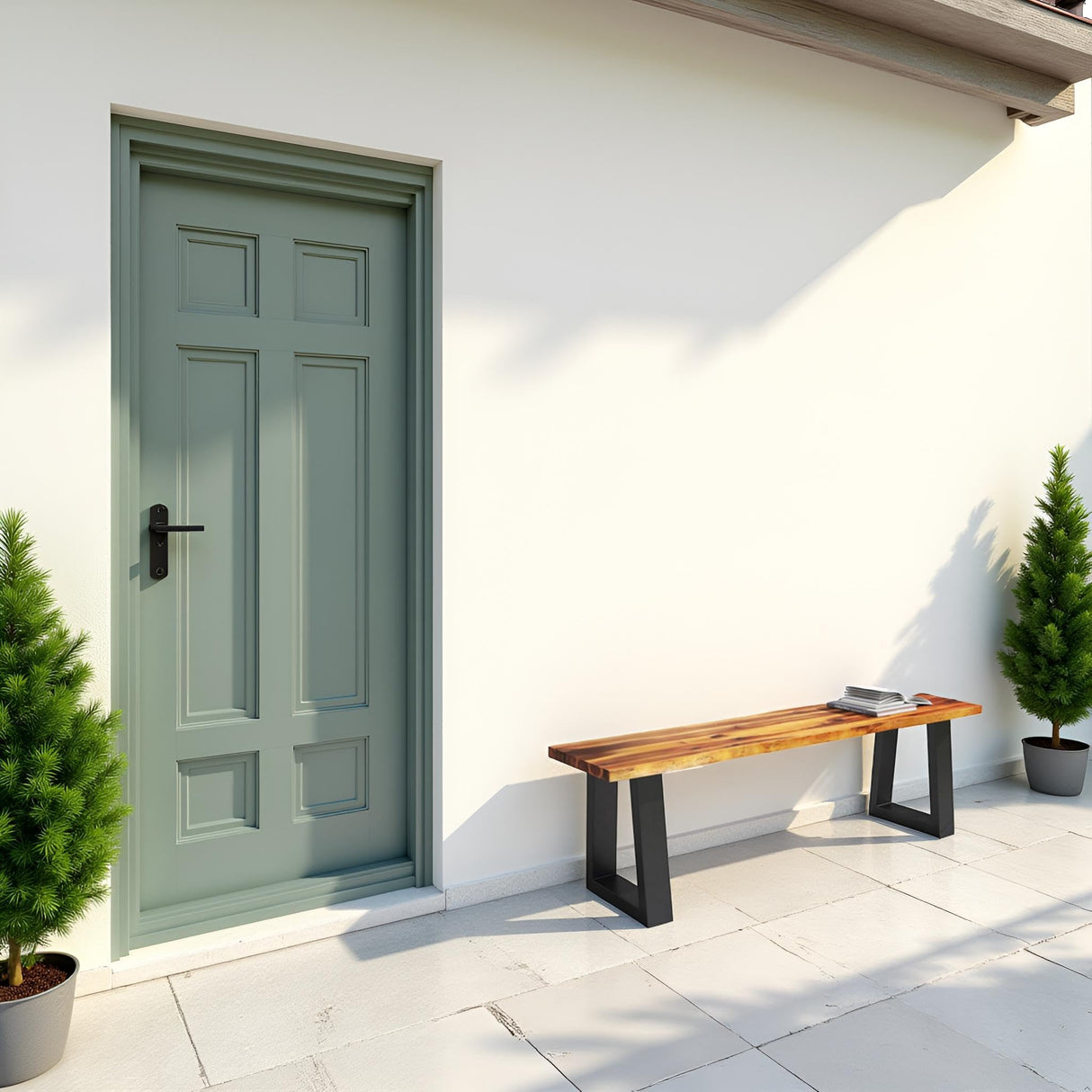 ERGOMASTER Outdoor Bench, 57.5" Acacia Wooden Dining Bench with Steel Legs, 1 Pack ERGOMASTER