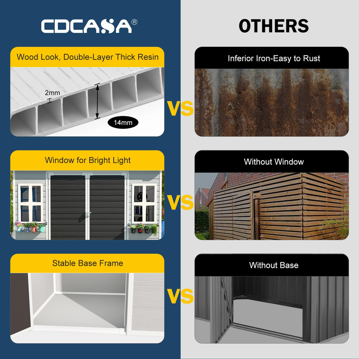 CDCASA 8x6 FT Resin Storage Shed, Waterproof Large Outdoor Shed with Floor & Lockable Door & 2 Windows, Vent, Plastic Tool Shed for Outside, Backyard, Patio, Poolside, Bike, Dove Grey CDCASA