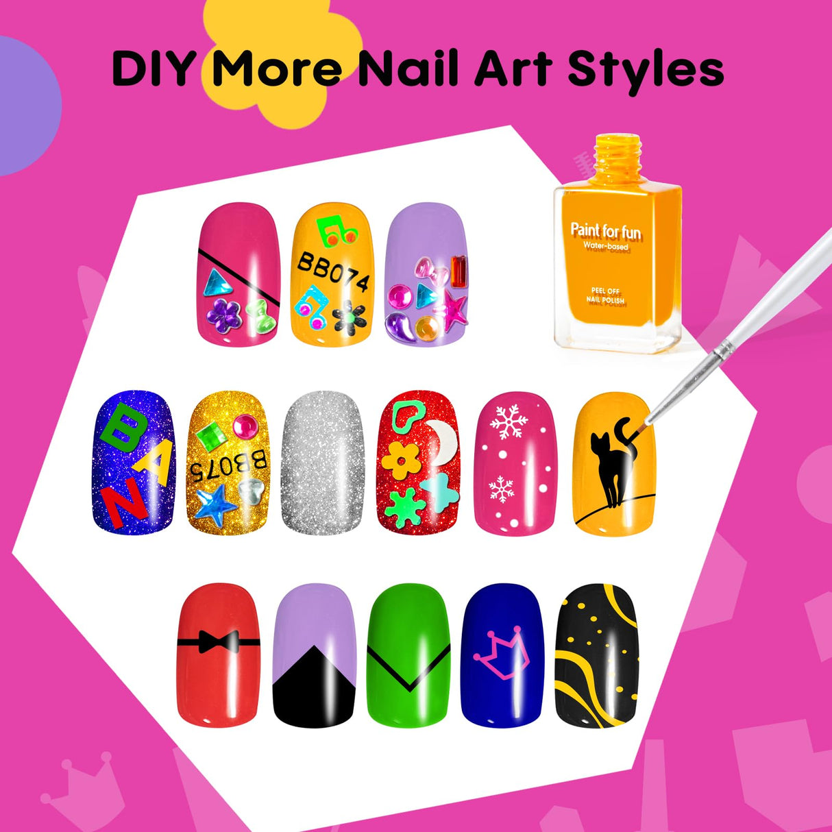 Tomons Nail Polish Set Non Toxic Kids Nail Polish Kit for Kids Ages 7-12, Birthday Gifts for 6 7 8 9 10 11 12 Year Girl, Glitter, Sequins, Stickers, Nail Art Kit Tools- 8 Colors Tomons