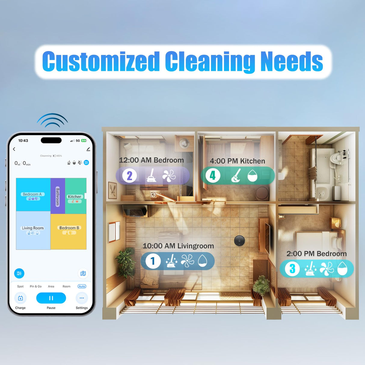 Robot Vacuum and Mop Combo, Self-Emptying, 60-Day Capacity, Schedule, 180mins Runtime, Home Mapping, Wi-Fi/App/Alexa/Remote, Robotic Vacuum Cleaner for Pet, Hard Floors, Carpet FIXR