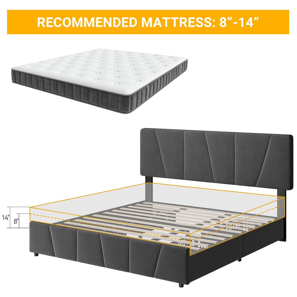 GarveeHome Full Size Bed Frame with Adjustable Headboard and 4 Storage Drawers, Velvet Upholstered Tufted Full Platform Bed Frames with Wooden Slats Support, Full Bedframe No Box Spring Needed, Grey GarveeHome