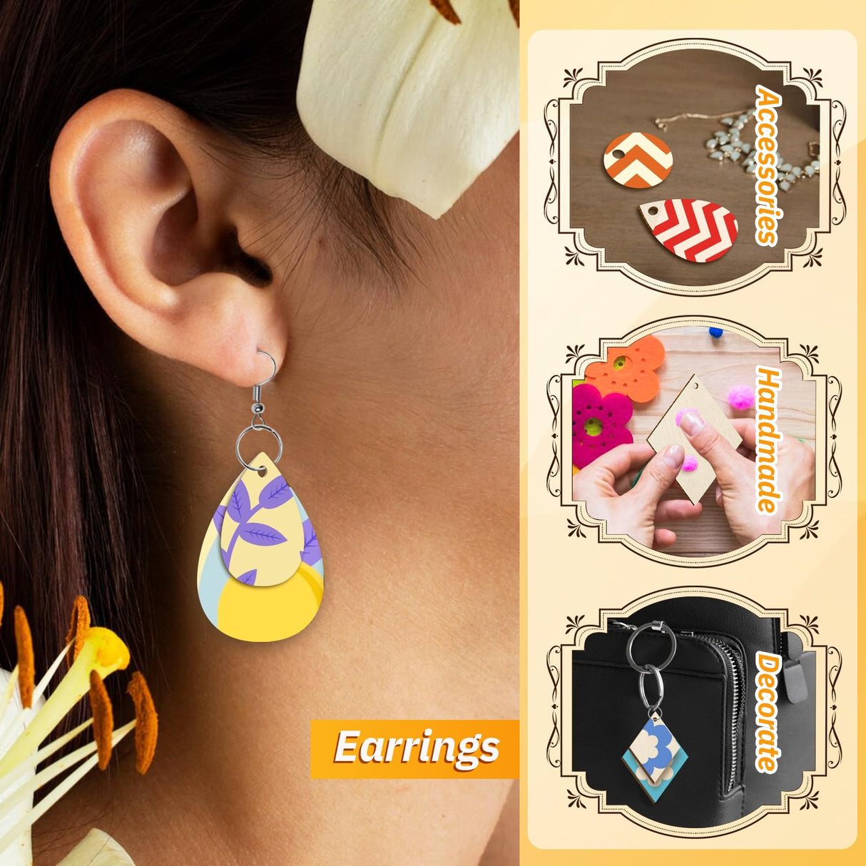 HAPY SHOP 300 Pieces Unfinished Wooden Earrings Teardrop/Circle/Leaf/Diamond/Rectangle Shapes Wood Earring Blanks 100 Pieces Earring Hooks and 100 Pieces Jump Rings HAPY SHOP