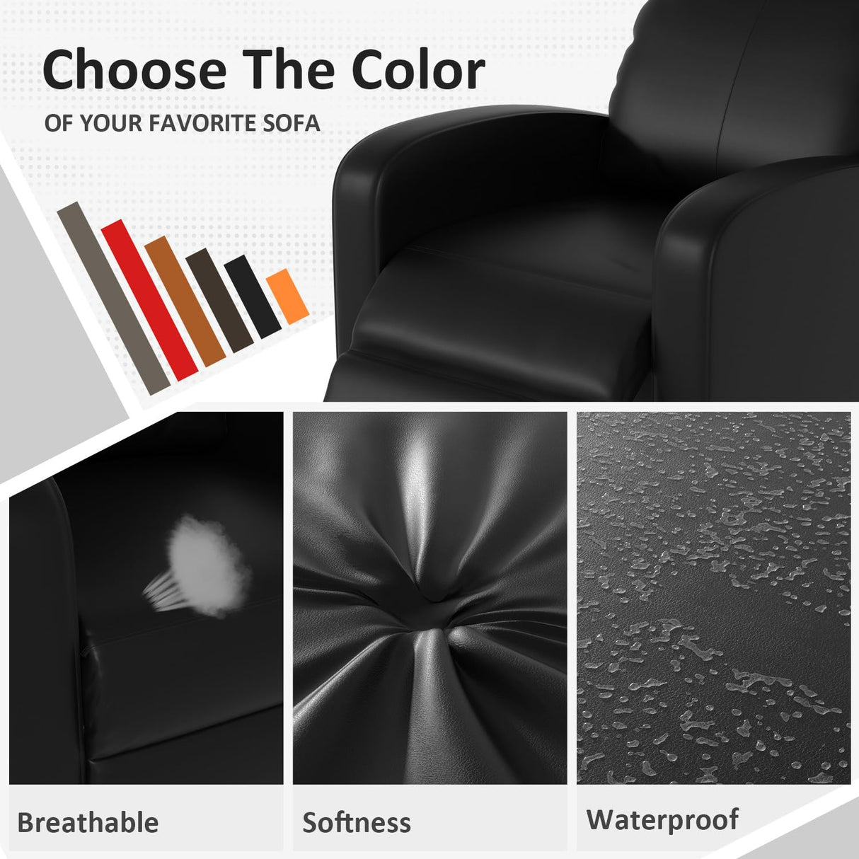 Massage Recliner Chair, Single Sofa Chair with Remote Control, Chair Recliner, Lazy Boy Recliner Chair, Living Room Recliners with Pu Leather Padded Seat Backrest, Recliner Chairs for Adults, Black MKDLUFEI