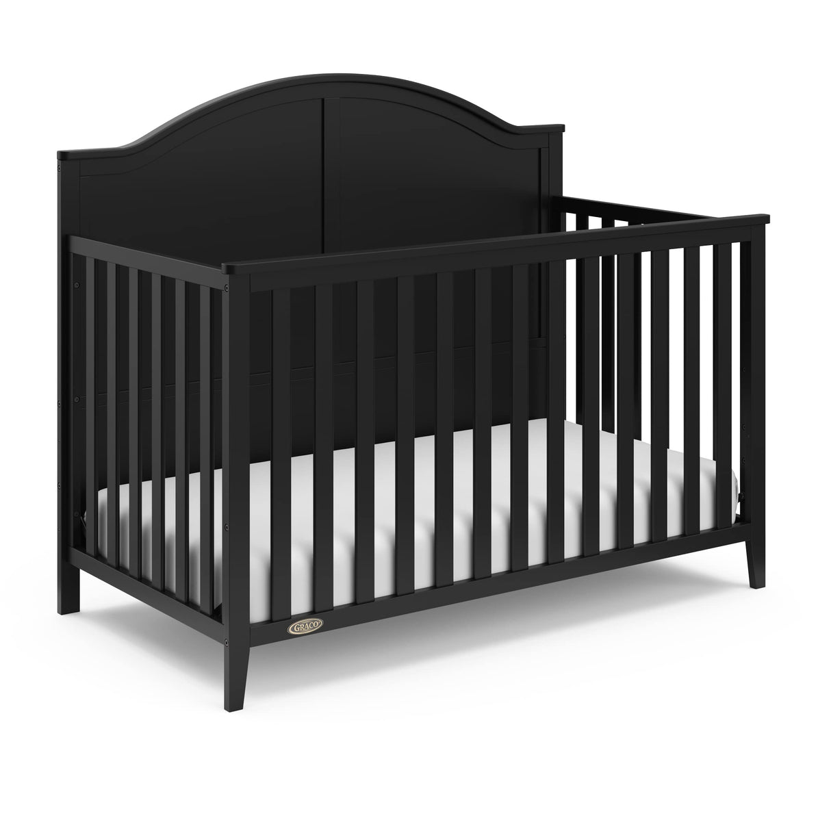 Graco Wilfred 5-in-1 Convertible Crib (Black) – GREENGUARD Gold Certified, Converts to Toddler Bed and Full-Size Bed, Fits Standard Full-Size Crib Mattress, Adjustable Mattress Support Base Graco