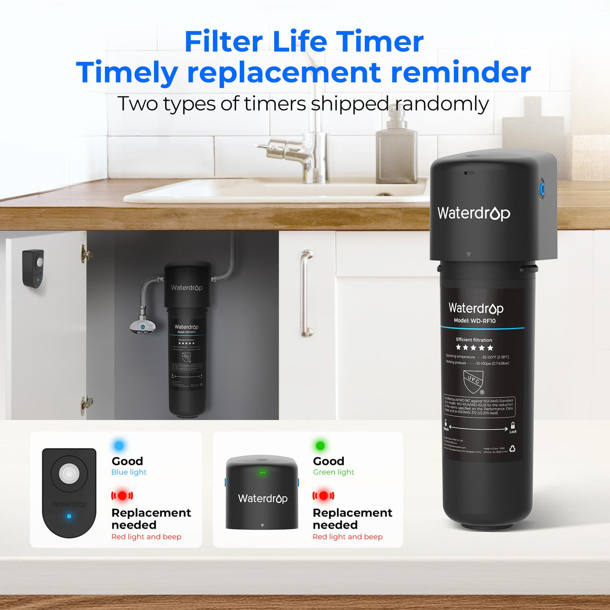 Waterdrop 10UA Under Sink Water Filter System, Reduces PFAS, PFOA/PFOS, Lead, Chlorine, Bad Taste & Odor, Under Counter Water Filter Direct Connect to Kitchen Faucet, NSF/ANSI 42 Certified, 8K Gallons Waterdrop