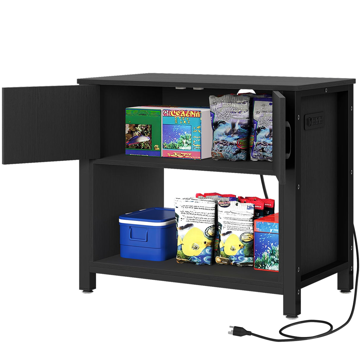 DWVO Heavy Duty Metal Aquarium Stand with Power Outlets, Cabinet for Fish Tank Accessories Storage - Suitable for 40-50 Gallon Fish Tank Stand, Turtle Tank, Reptile Terrarium, 660LBS Capacity, Black DWVO