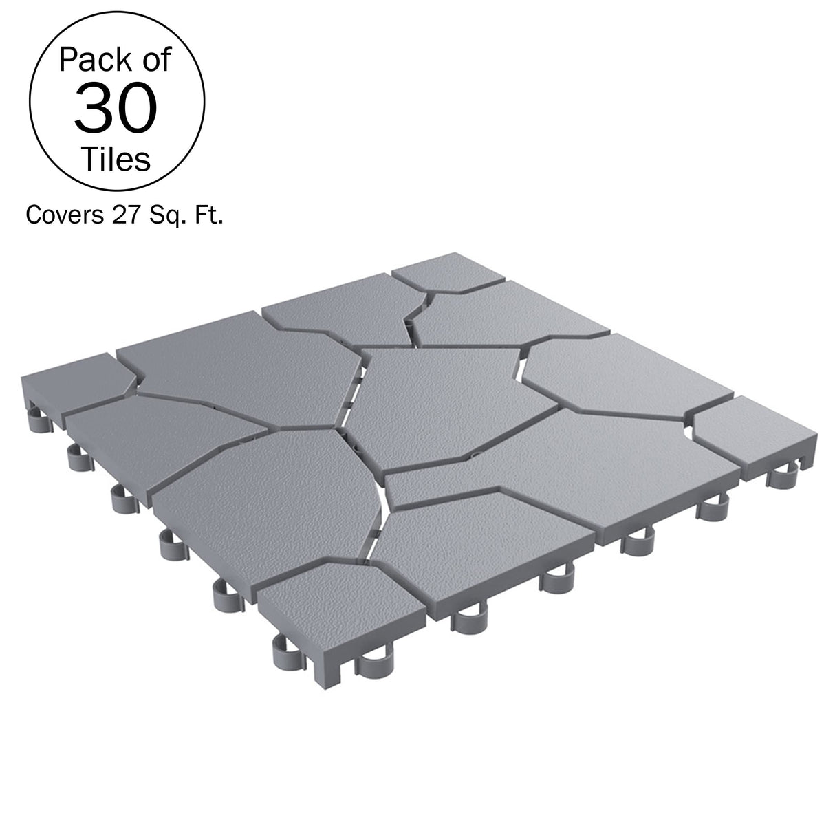 Pure Garden 30-Pack Polypropylene Interlocking Patio Deck Tiles - Weather-Resistant Outdoor Flooring for Balcony, Porch, and Garage (Gray) Pure Garden