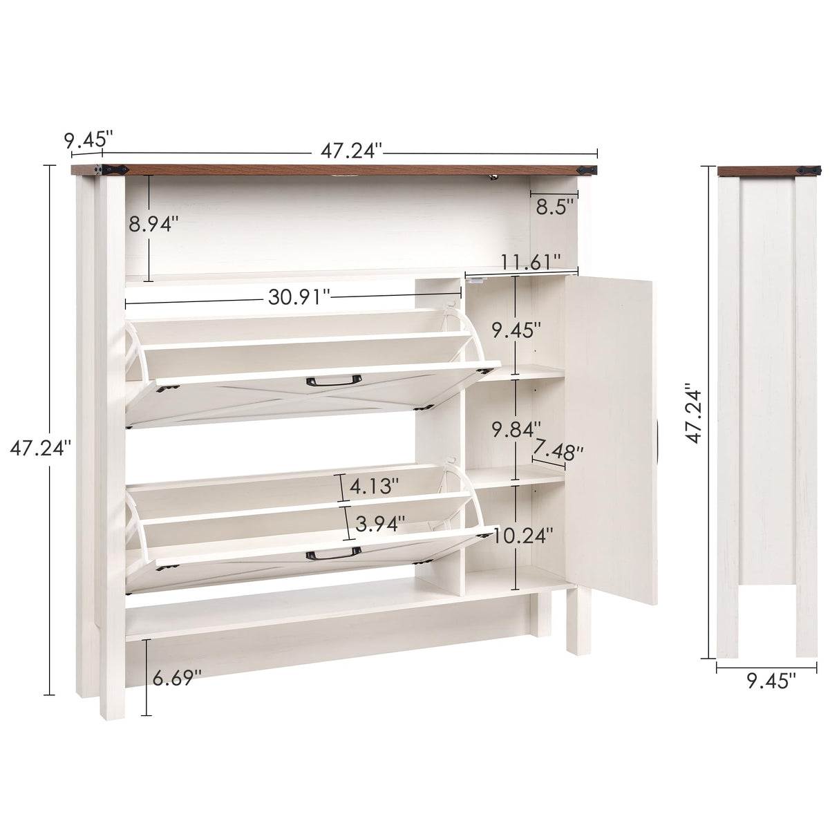 BEWISHOME Shoe Cabinet with 2 Flip Drawers & Adjustable Side Cabinet,Freestanding Shoe Storage Cabinet with Lights, Narrow Entryway Storage for Hallway Living Room Farmhouse,White, KXG03W BEWISHOME