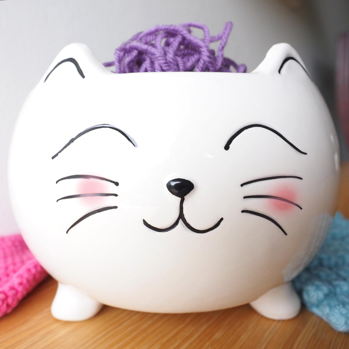 Cat Yarn Bowl for Knitting - Cute Ceramic Knitting Bowl Extra Large - Ceramic Yarn Bowl Crochet Accessories Yarn Holder Storage Gift for Knitters Funny Evovee