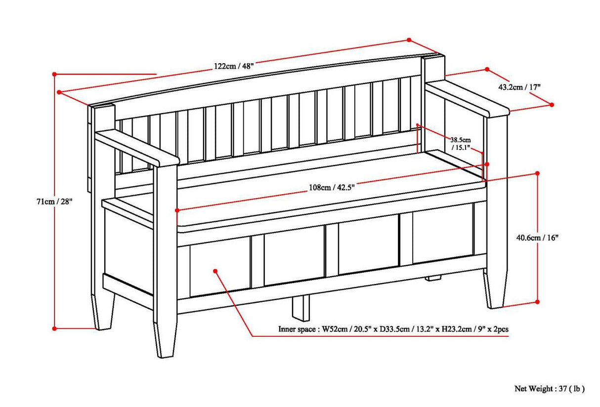 SIMPLIHOME Brooklyn SOLID WOOD 48 inch Wide Entryway Storage Bench with Safety Hinge, Multifunctional in Coffee Brown SIMPLIHOME