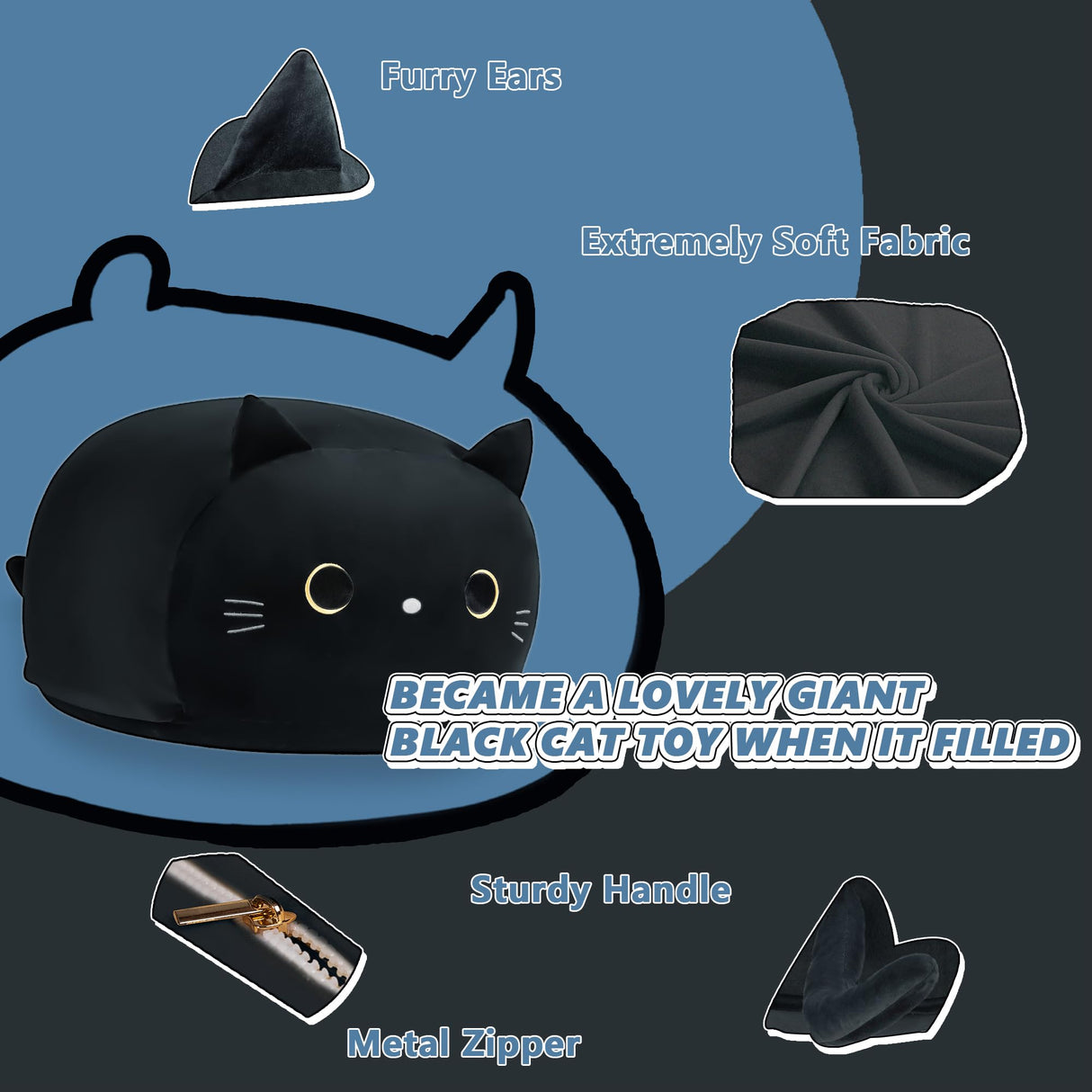 Stuffed Animal Storage Bean Bag Chair Cover for Kids Black Cat Beanbag Chair for Girls Large Size Toy Organizer Cover Only Without Filling cuebear