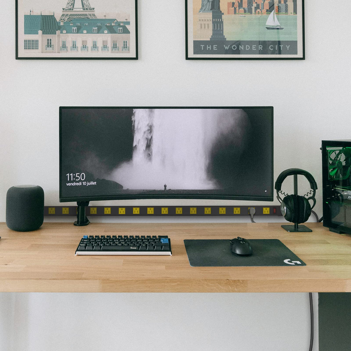 JUNNUJ Long Metal 16 Outlet Power Strip, Wide Spaced Garage Industrial Power Strip, Heavy Duty Power Strip with 6 FT Cord 15A, 125V, 1875W. Yellow JUNNUJ