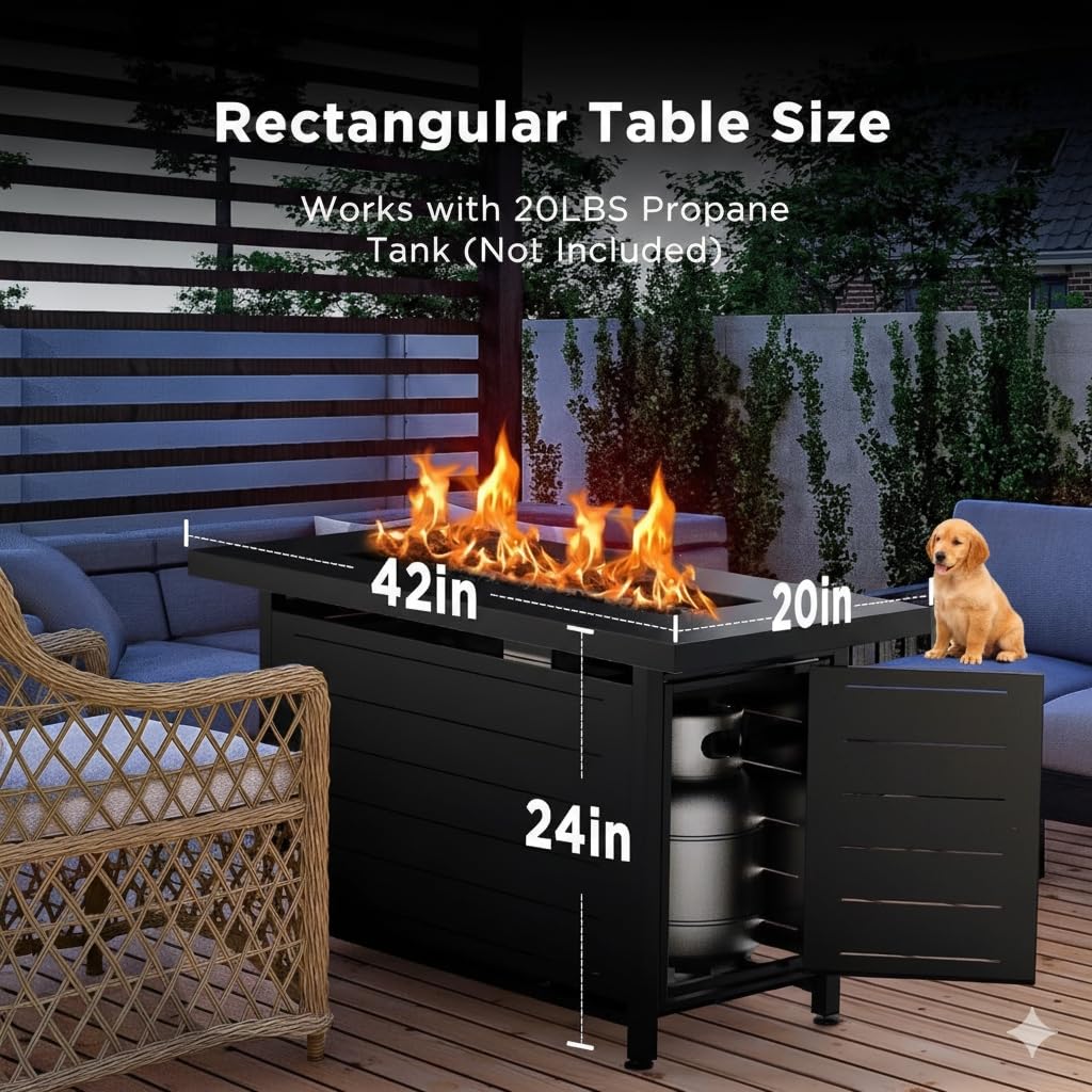 Ciays 42-Inch Propane Fire Pit – 60,000 BTU Steel Gas Fire Pit Table for Outside, Steel Lid & Lava Rock, 2 in 1 Fire Table, Adds Warmth to Gatherings & Parties on Patio, Deck, Garden & Backyard, Black Ciays