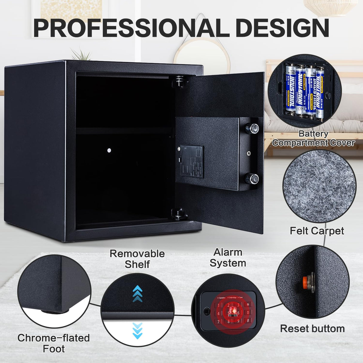 Safe Box, 1.7 Cubic Feet Home Safe, Electronic Digital Keypad, Alarm System, W/Fireproof Bag, Removable Shelf, Money Box for Money Documents, Home Use,13.78"D x 12.99"W x 16.54"H Locksworth