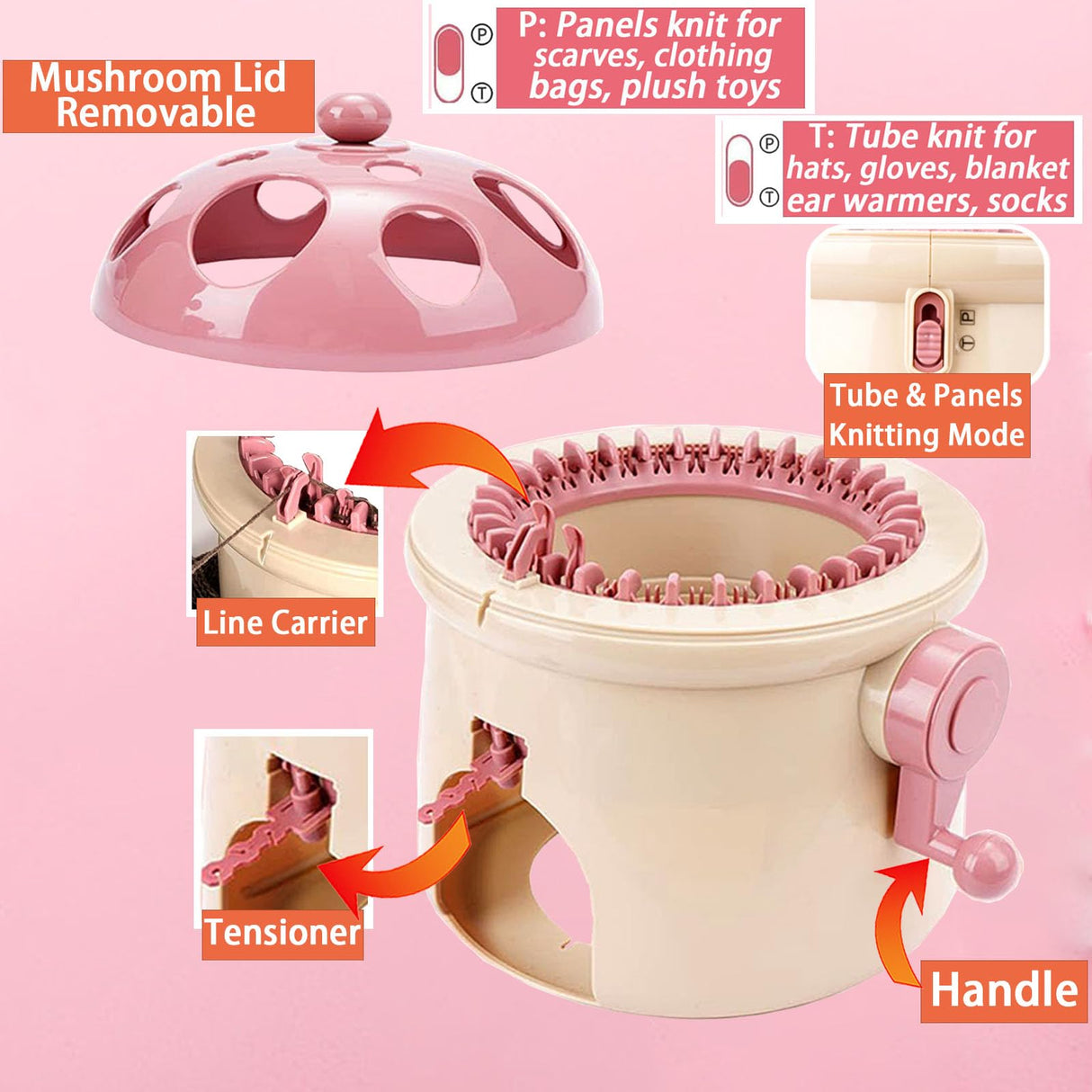 Cyandream Sentro 32 Needles Mushroom Smart Double Needles Knitting Loom Machines for Kids and Beginners, Circular Knitting Loom Weaving Kit for Hats, Scarves, Socks Cyandream