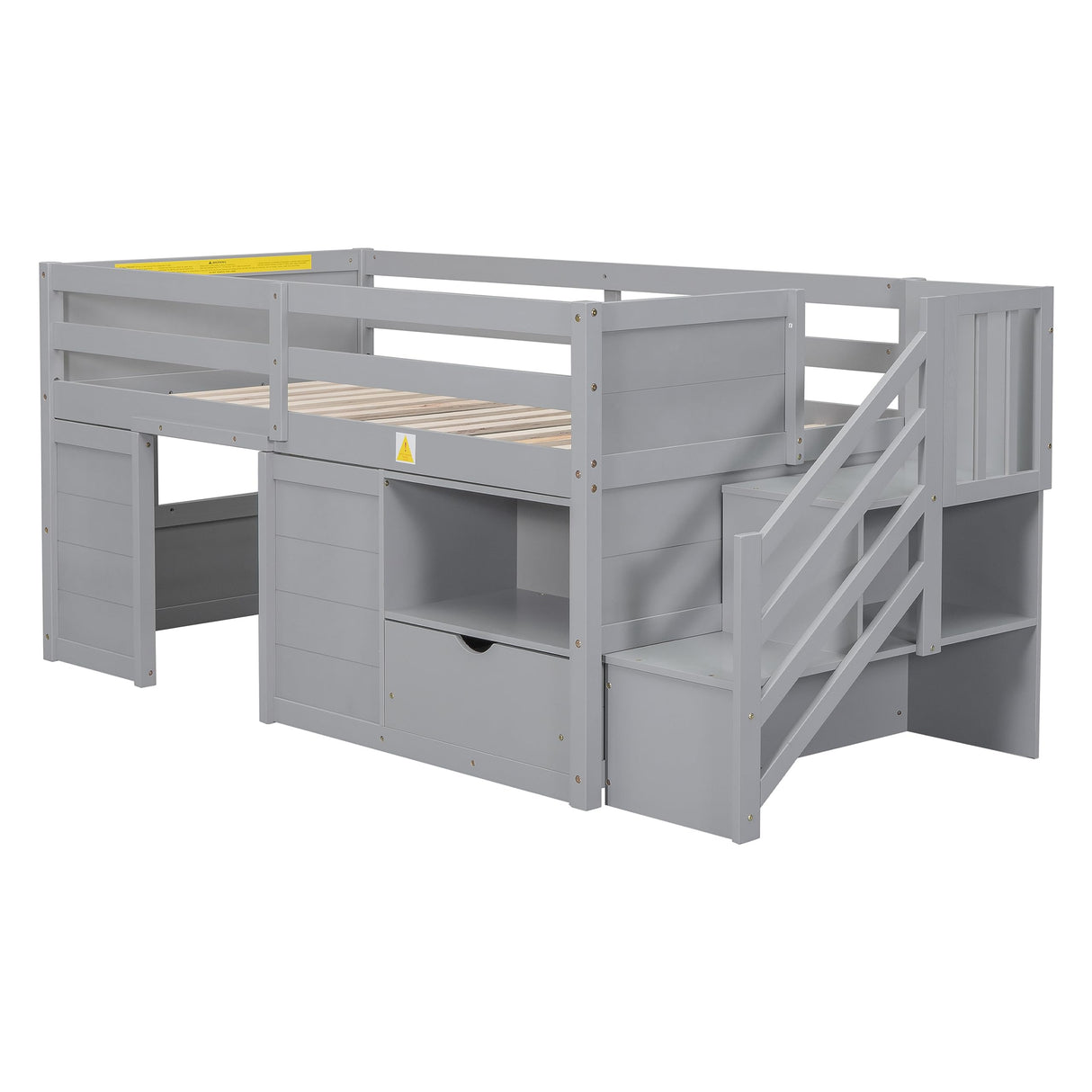 Bellemave Modern Farmhouse Twin Low Loft Bed with Storage and Play Space in Grey Bellemave