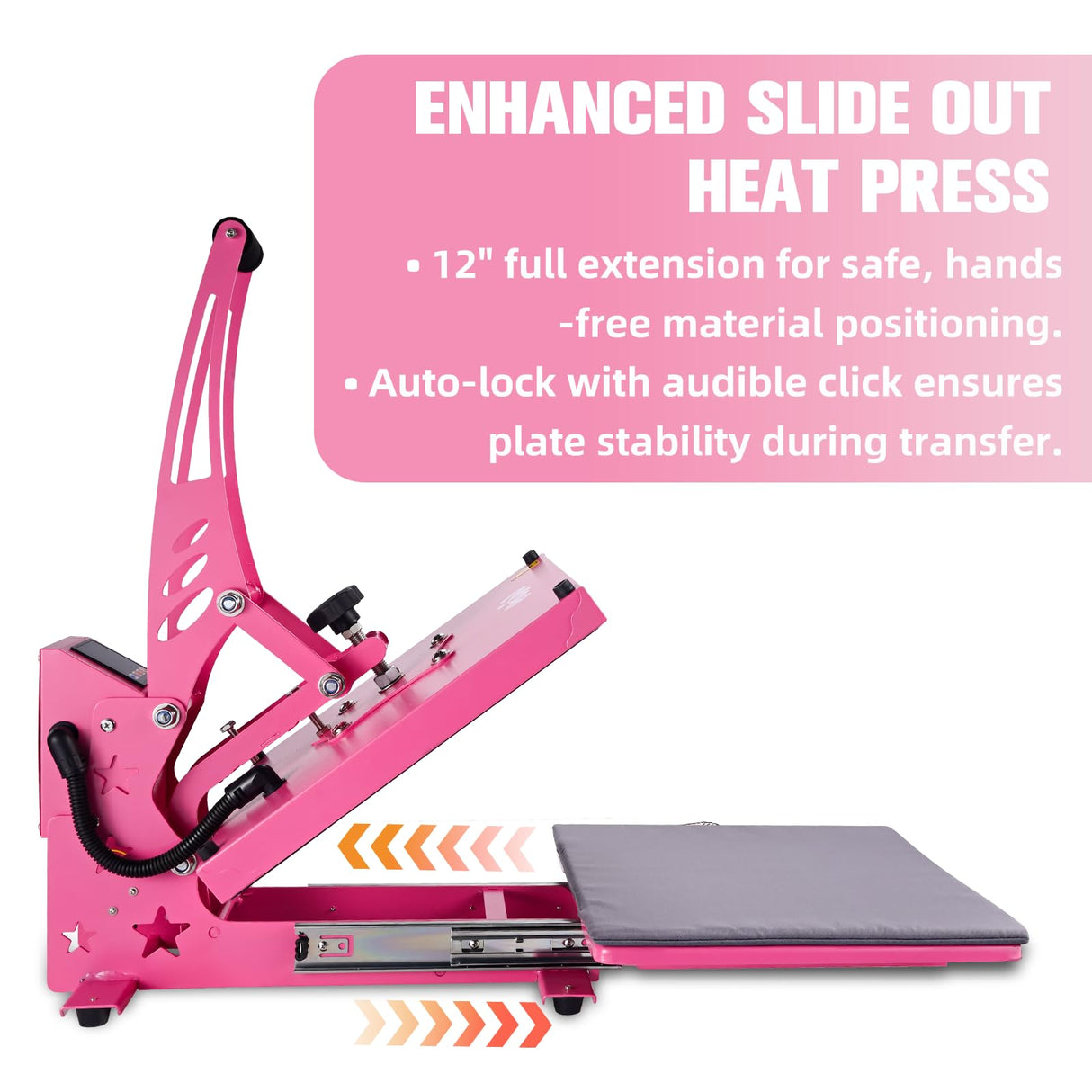 CoolSub Heat Press 15x15 Inch Slide Out Heat Press Machine, Industrial Digital Heat Transfer Machine Sublimation for T-Shirt Hot Pink CoolSub