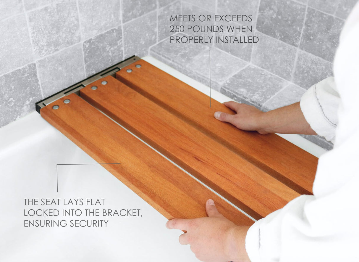 29 inch Malibu Removable Tri-Fold Bathtub Bench Seat, Teak Wood Seachrome