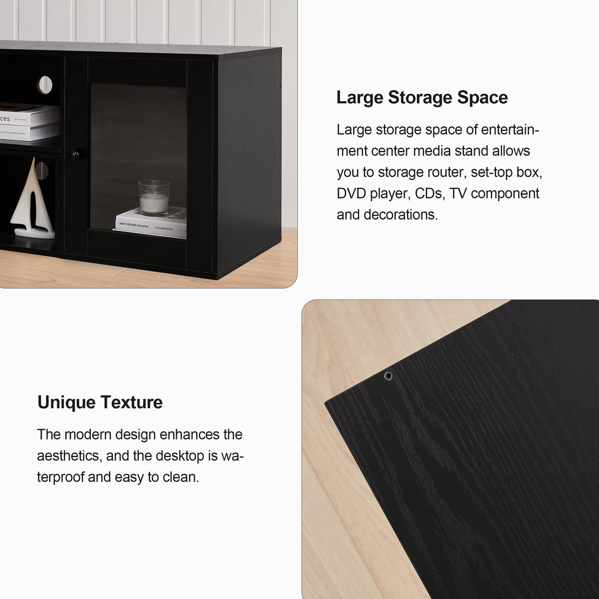 VECELO Deformable LED TV Stand with Power Outlets for 55/60/65/70 Inch Televisions, Gaming Entertainment Center with Cabinet for Living Room Bedroom, 4 AC Outlets & 2 USB-A Ports, Black VECELO