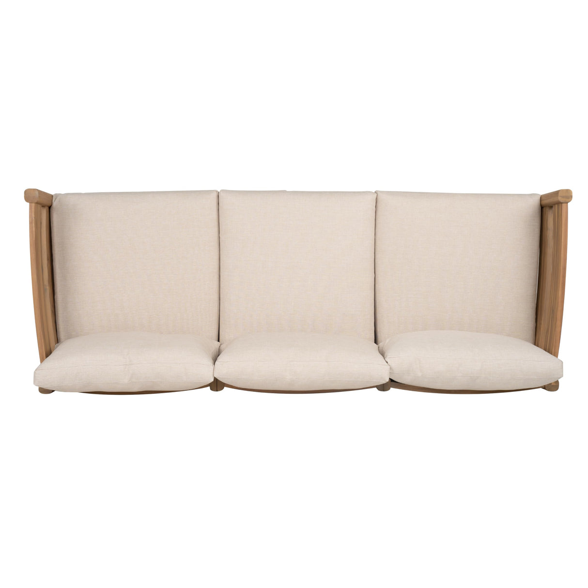 Christopher Knight Home Kavets 76.25'' W Outdoor 3 Seater Sofa with 5" Cushion, Acacia Wood Patio Sofa, Modern Slat Panel Bench, Spacious Seating Couch for Backyard Garden Porch, Light Teak+Beige Christopher Knight Home