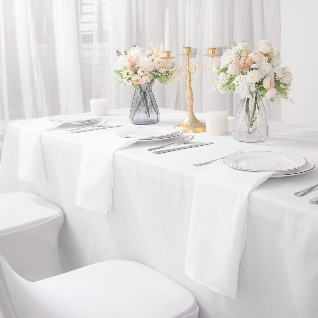 Bailarina Cloth Napkins Set of 120,17x17 inches Dinner Napkins Cloth Washable,Polyester Square Table Cloth Napkin Bulk with Hemmed Edges Ideal for Banquets, Parties and Weddings-White Bailarina