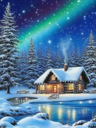 SKRYUIE 5D Diamond Painting Kits Winter - DIY Diamond Art Kits for Adults Aurora, Full Round Drill - Crystal Embroidery Cross Stitch - Craft for Wall & Office Decor - 12x16 Inch